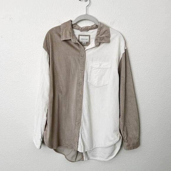 [American Eagle Outfitters] Oversized Corduroy Two Toned Button Down Sz Small S - Picture 3 of 12